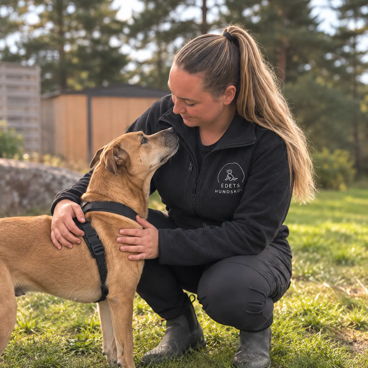 Nicoline med hund i den naturnära träningsmiljön