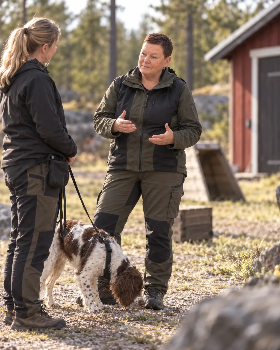 Hundförare arbetar med sökhund under handledning