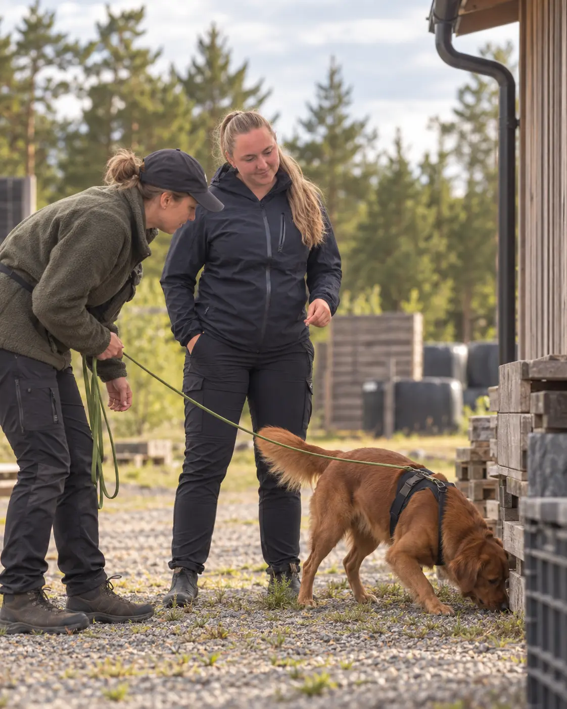Ekipage tränar specialsök vid en byggnad